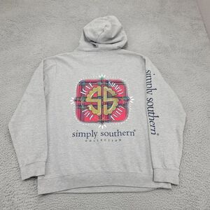 Simply Southern Hoodie Mens Large‎ Gray Spellout Logo Plaid Love Live Fully